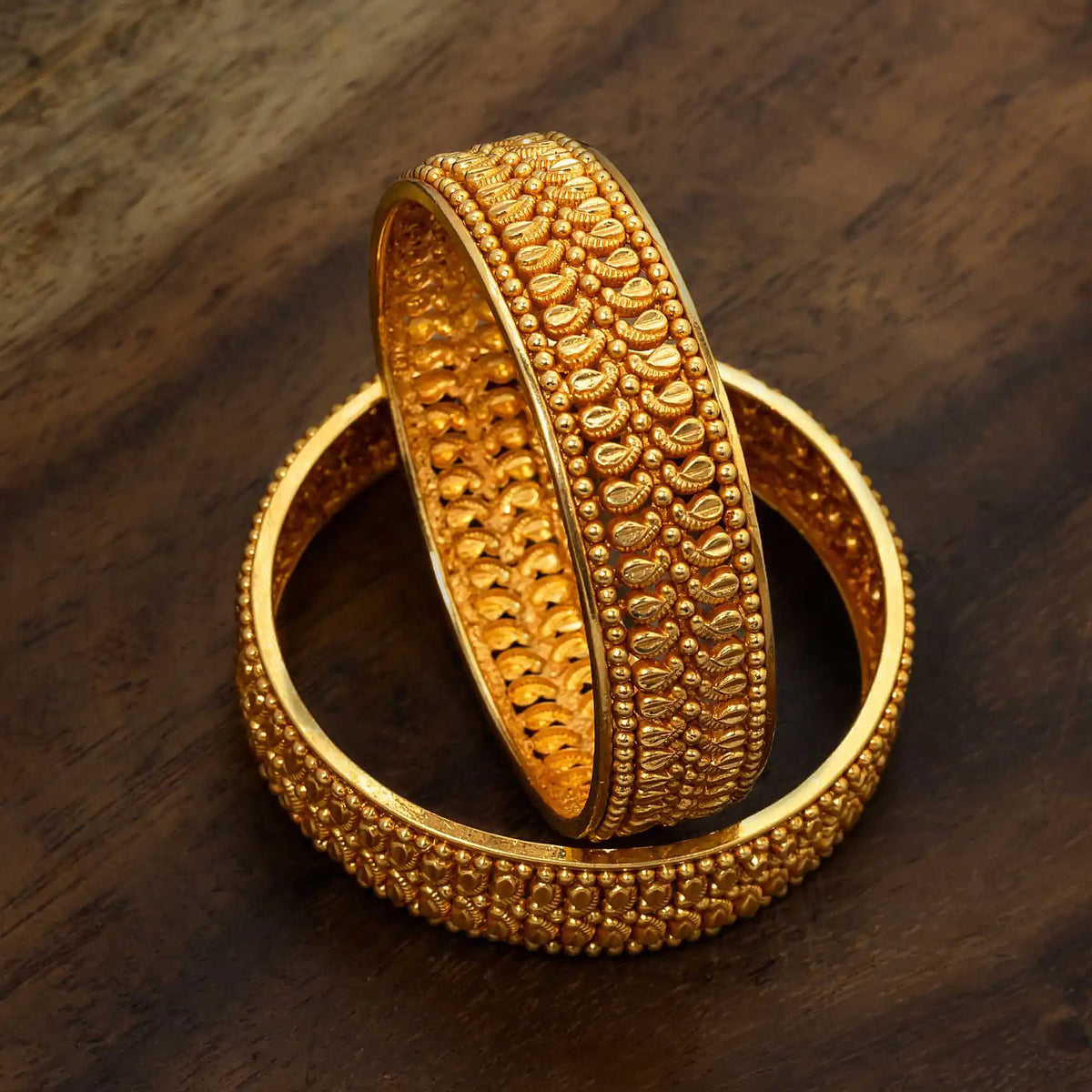 Golden Gheru Bangle PGGRBSR6-25-024 - Gold Plated Jewellery | Parakkat Jewels