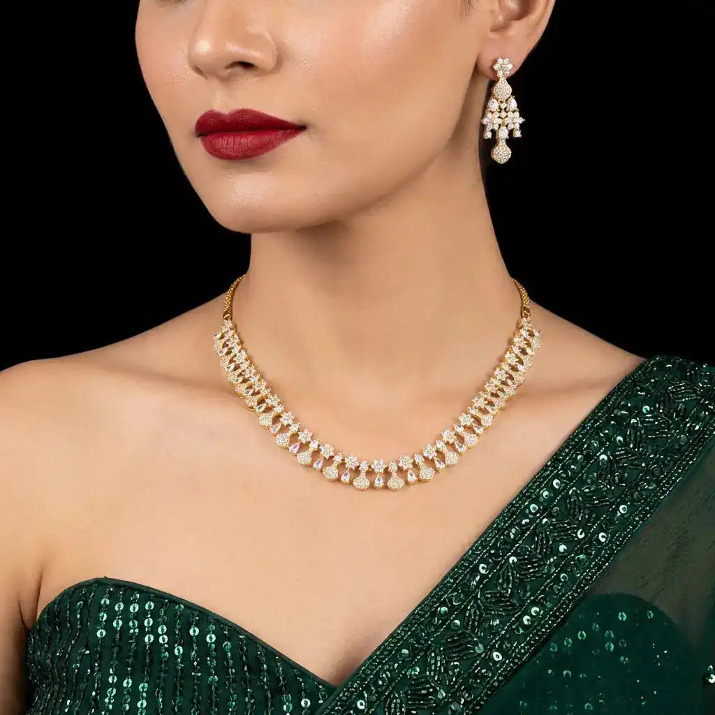 PREMIUM STONE NECKLACE SHORT WITH STUD  PMSNS26W-009, PMSHST63W-052