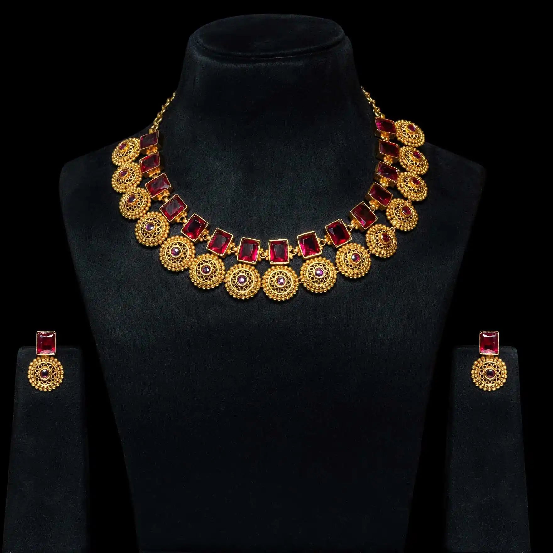 Stone Necklace with Stud Earrings  PSGRNSSR14R-0311, PSGRSTSR2a-002