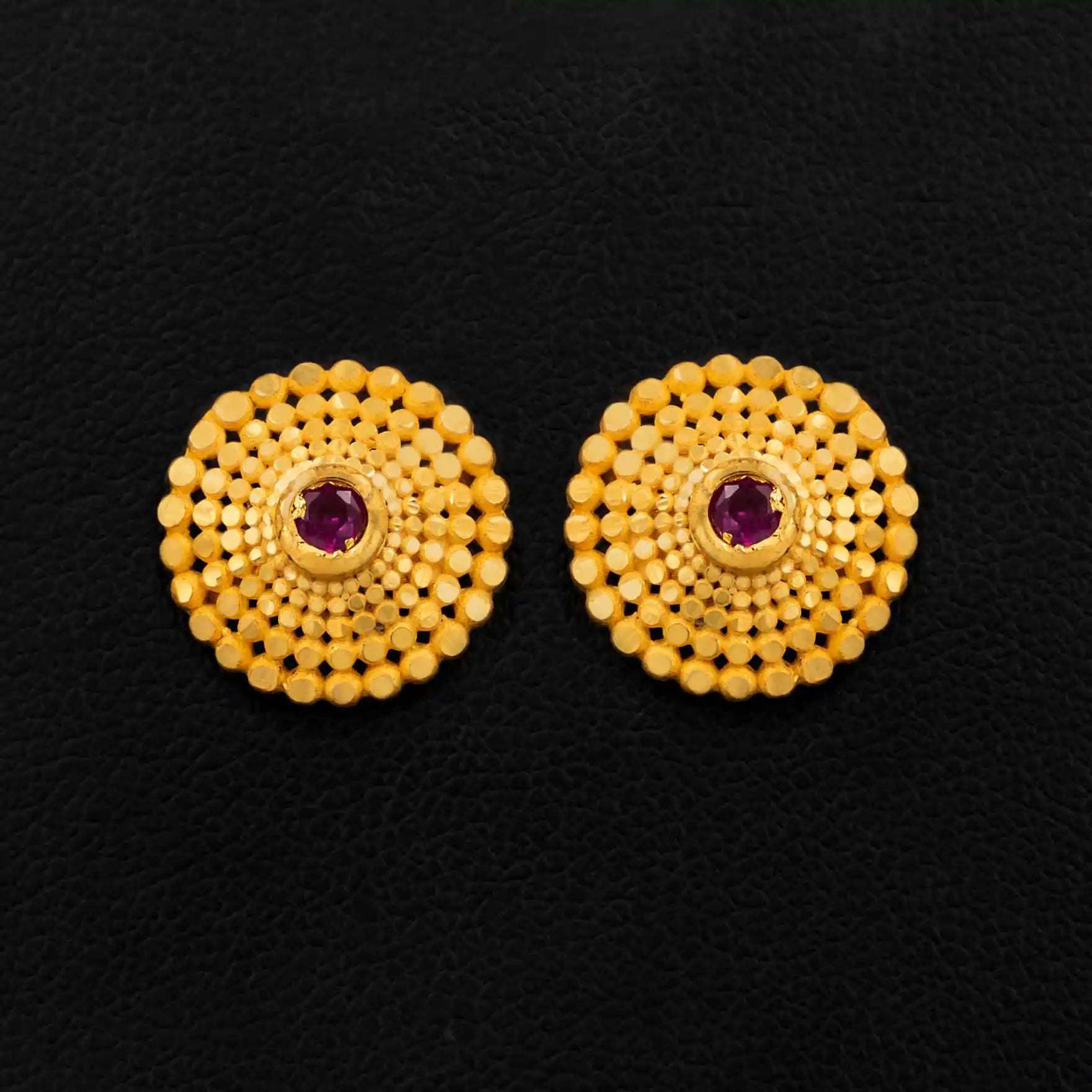 Red Stone Gold Layered Earrings Studs | Parakkat Jewels