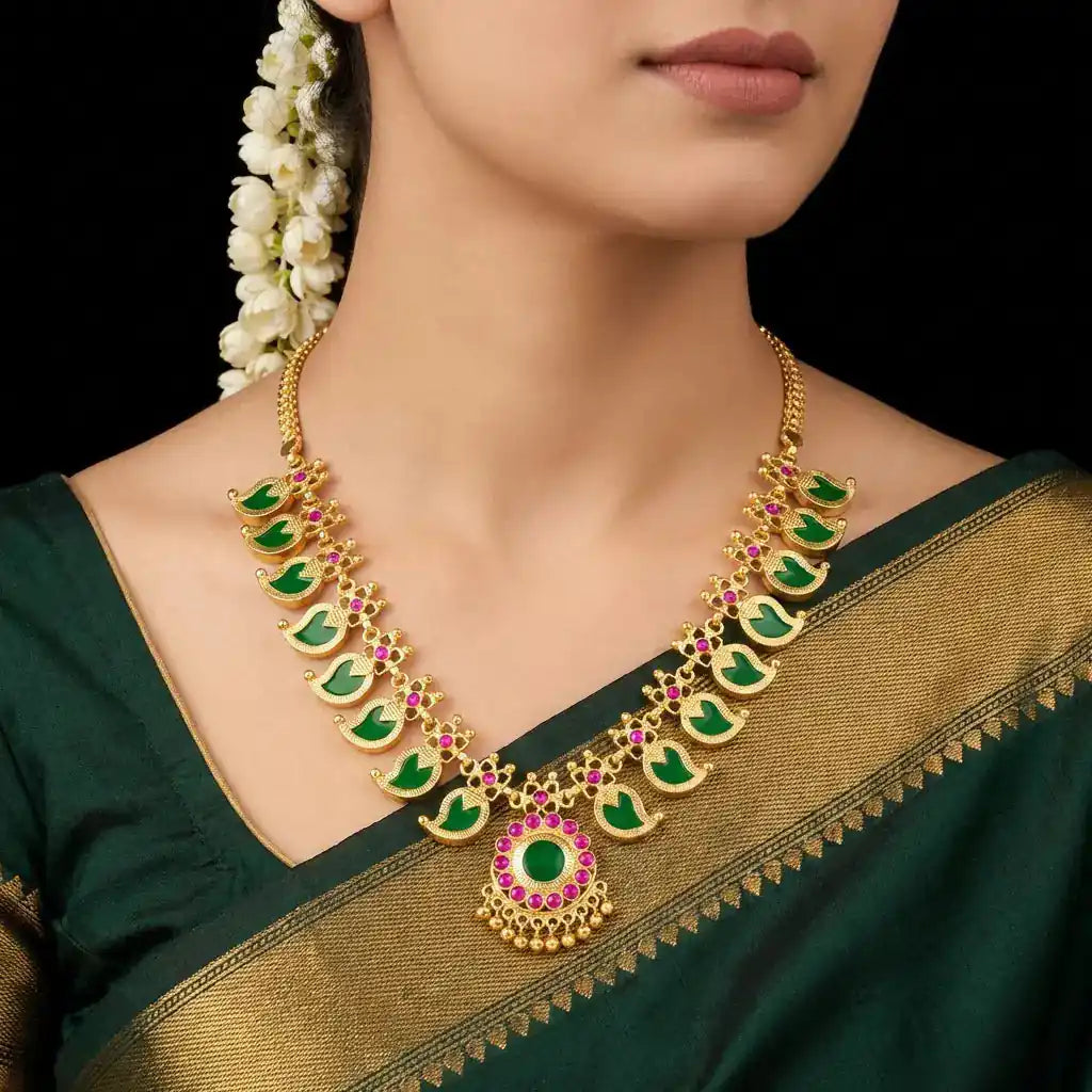 Palakka Mango Green Stone Necklace PSPKNMG3-085