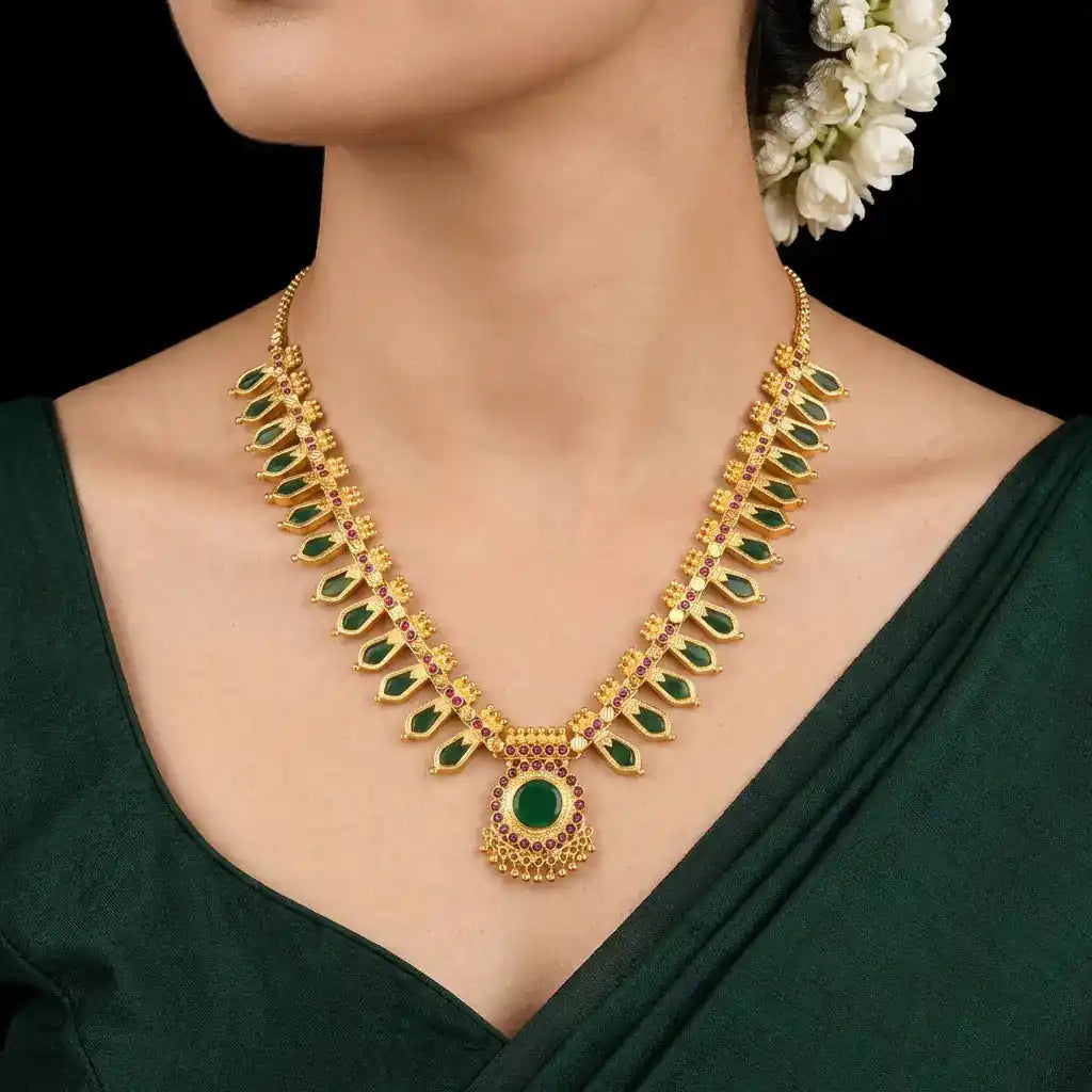 Palakka Nagapadam Green Stone Necklace PSPKNNG4-0921