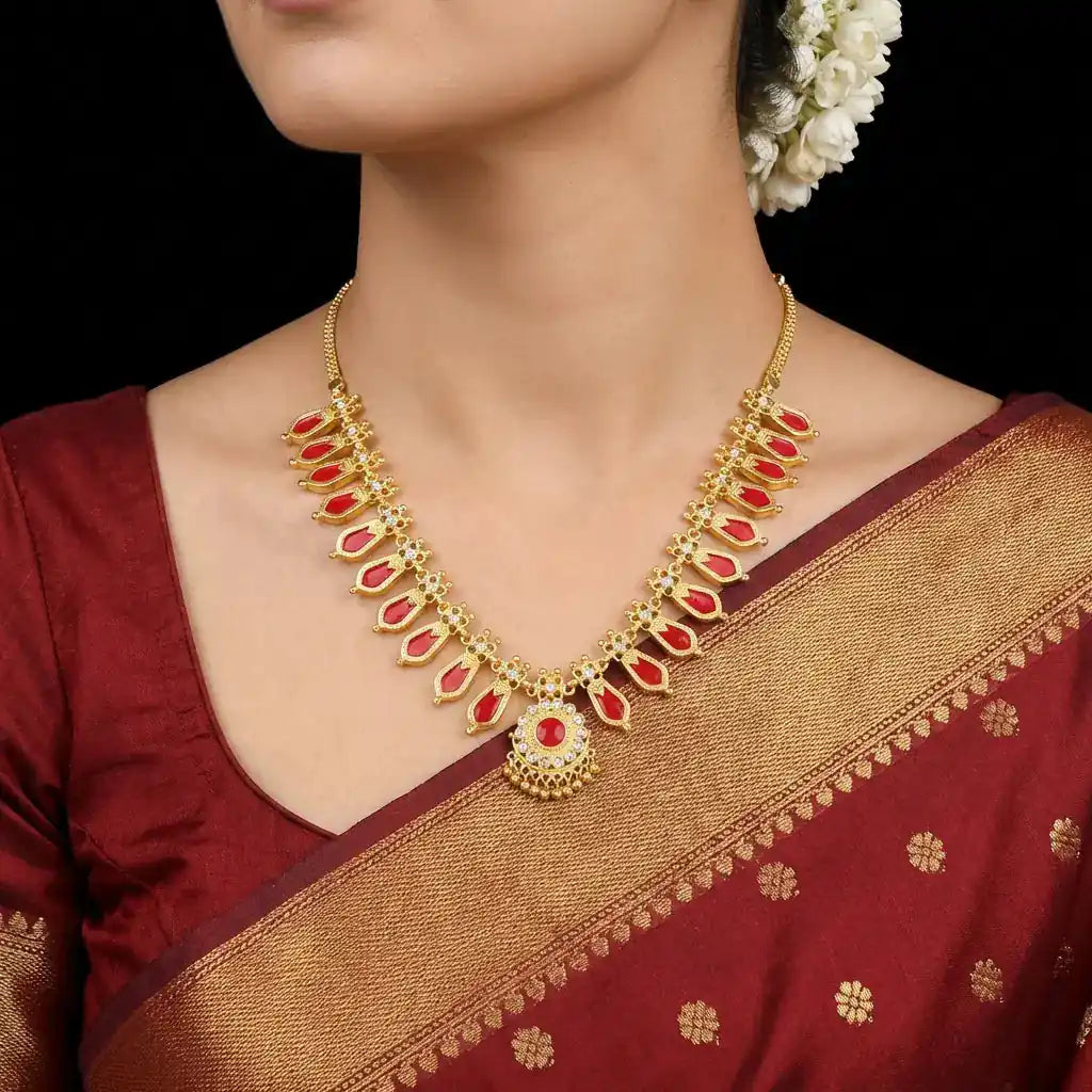 Palakka Nagapadam Red Stone Necklace PSPKNNR5-0631
