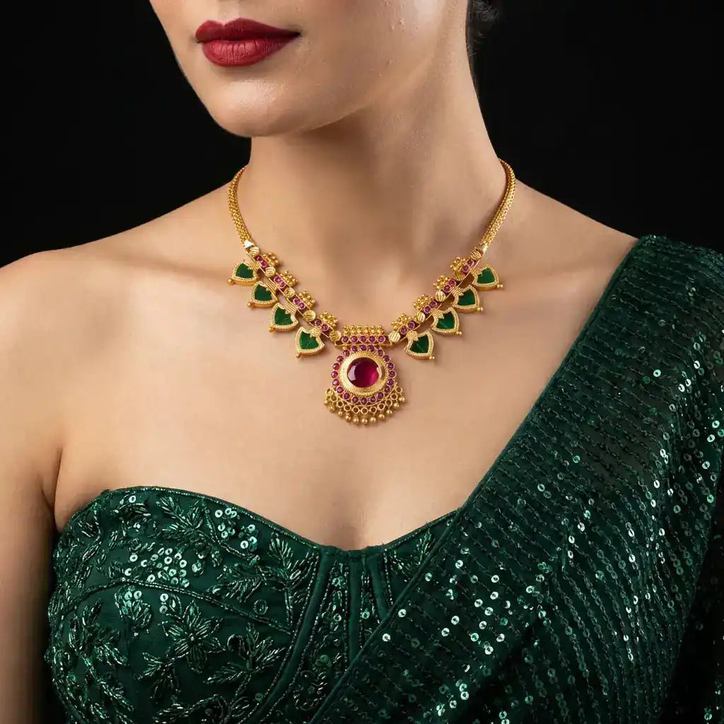 Palakka Stone Necklace with Locket PSPKNPG3-095