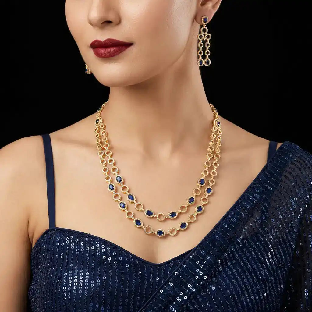 Premium Stone Necklace with Stud PMSNM4WBL-0041, PMSHST10WBL-003