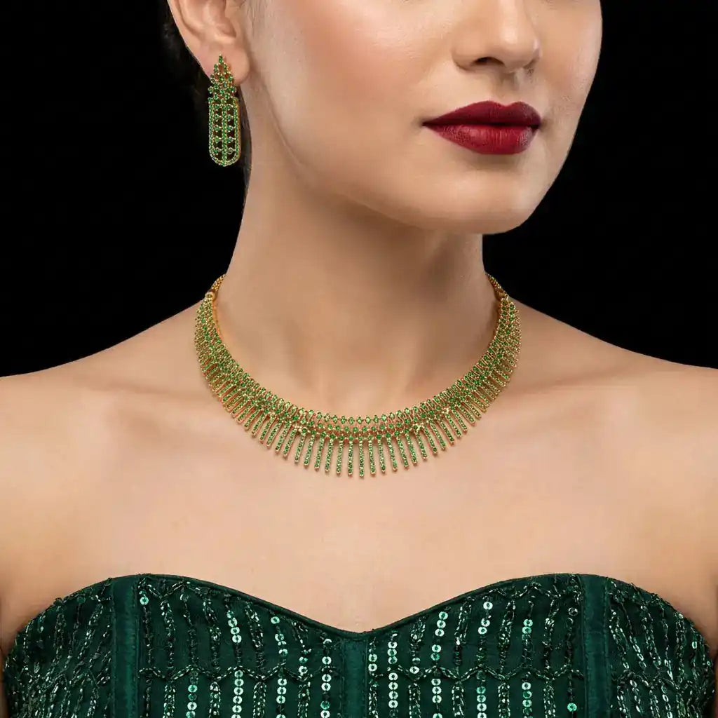 Premium Stone Necklace with Stud PMSNS1G-008, PMSHST3W-002