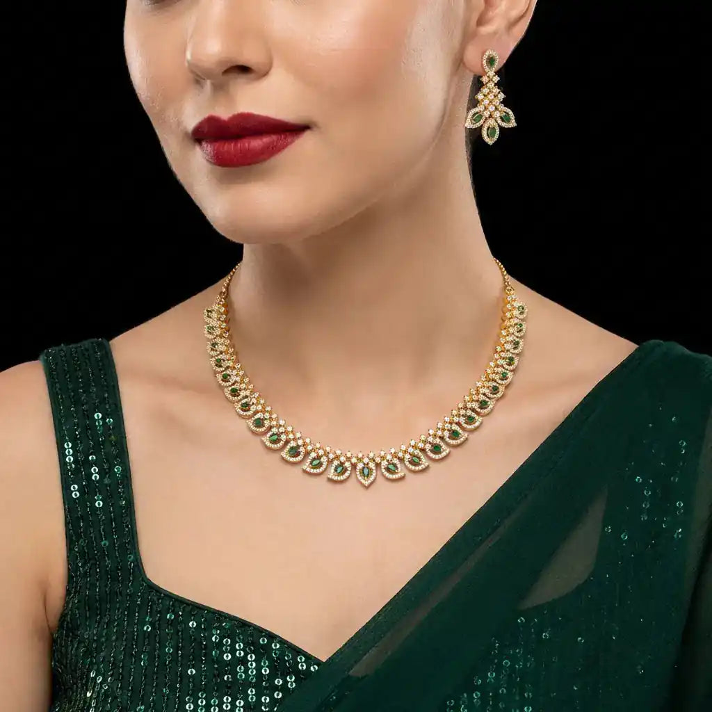 Premium Stone Necklace with Stud PMSNS1WG-007, PMSHST4WG-002