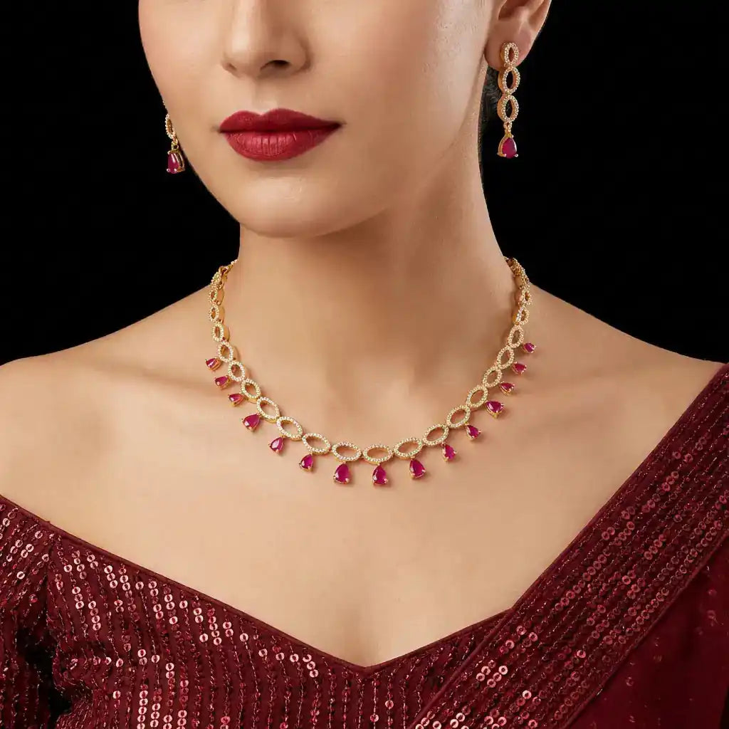 Premium Stone Necklace with Stud PMSNS22WR-007, PMSHST34WR-022