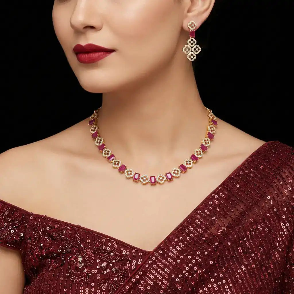 Premium Stone Necklace with Stud PMSNS23WR-007, PMSHST40WR-052
