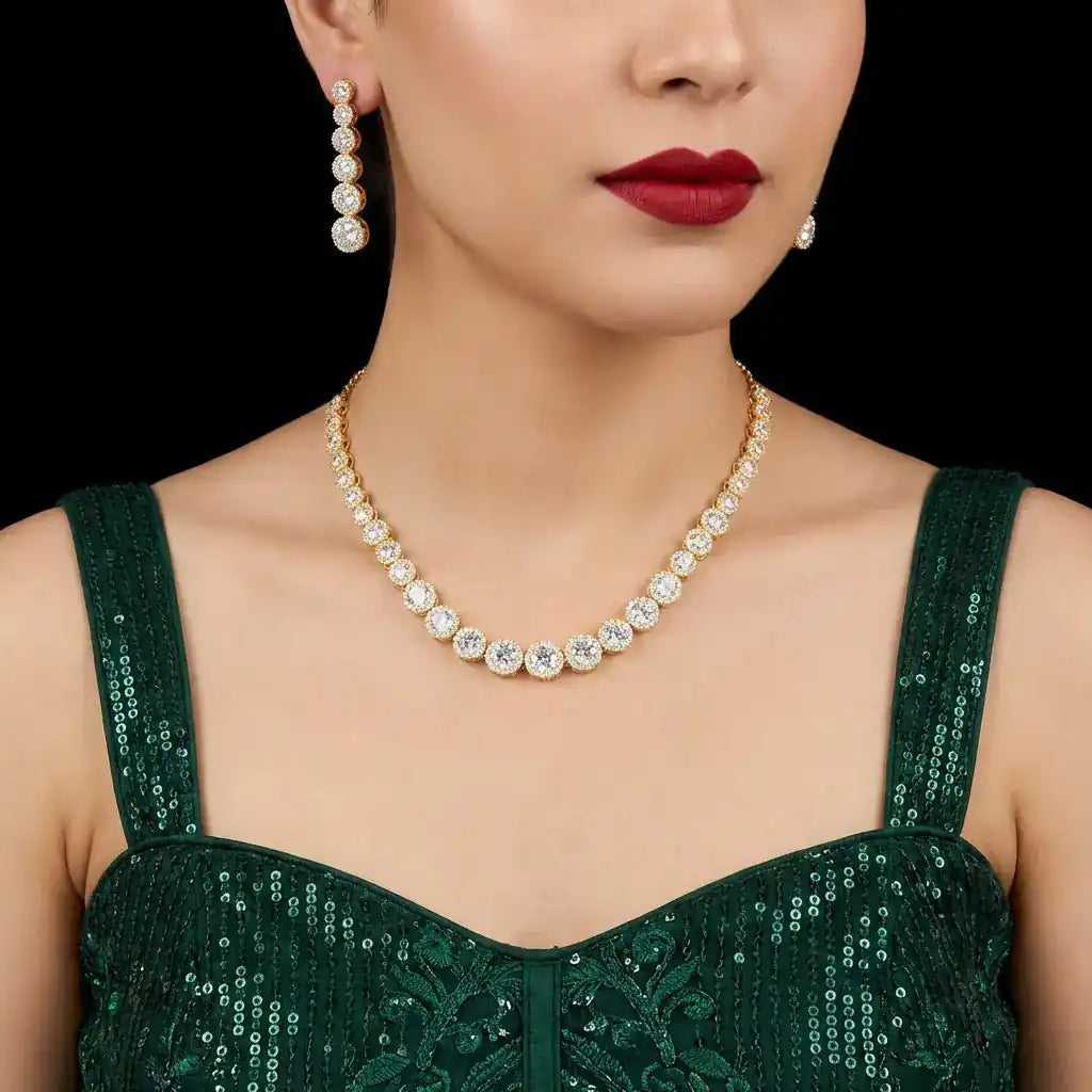 Premium Stone Necklace with Stud PMSNS33W-008, PMSHST27W-082