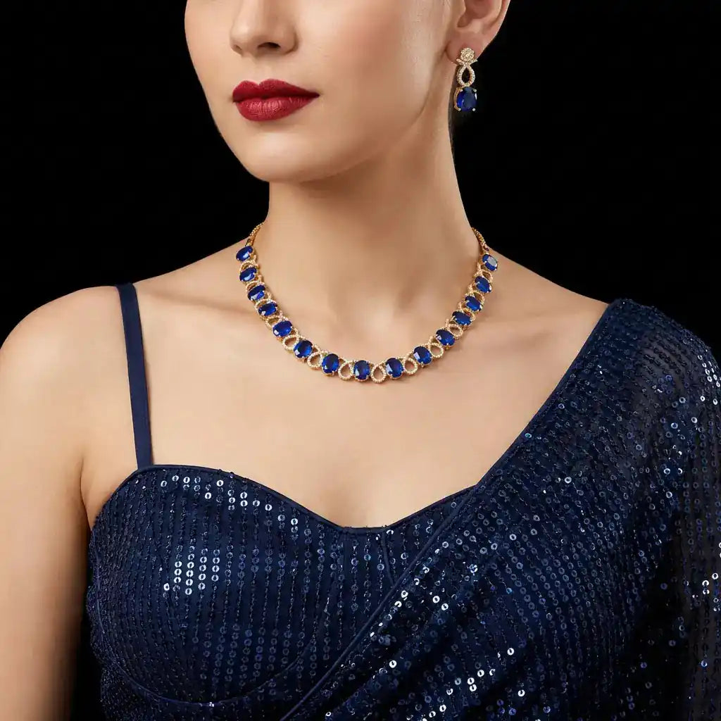 Premium Stone Necklace with Stud PMSNS7WBL-008, PMSHSTWBL-081