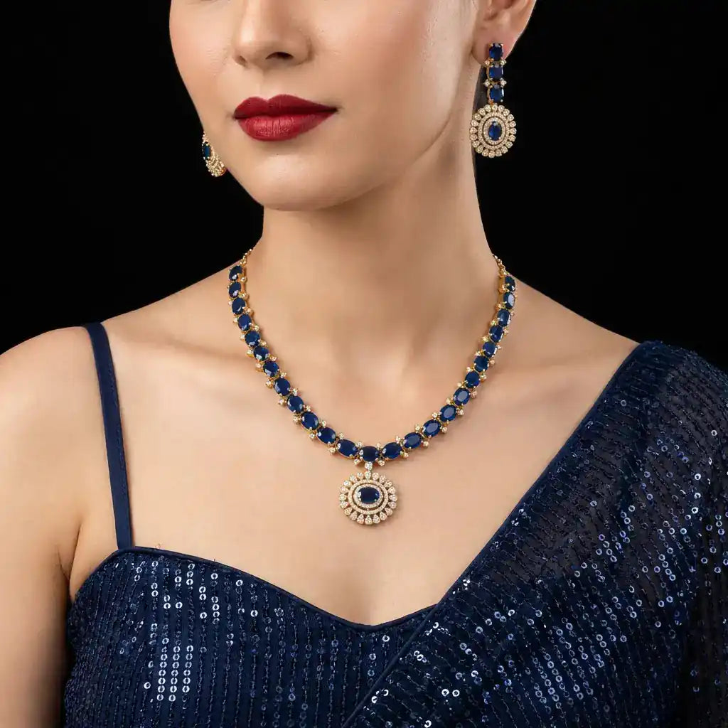 Premiun Stone Necklace with Stud PMSNS62WBL-008, PMSNS62WBL-008