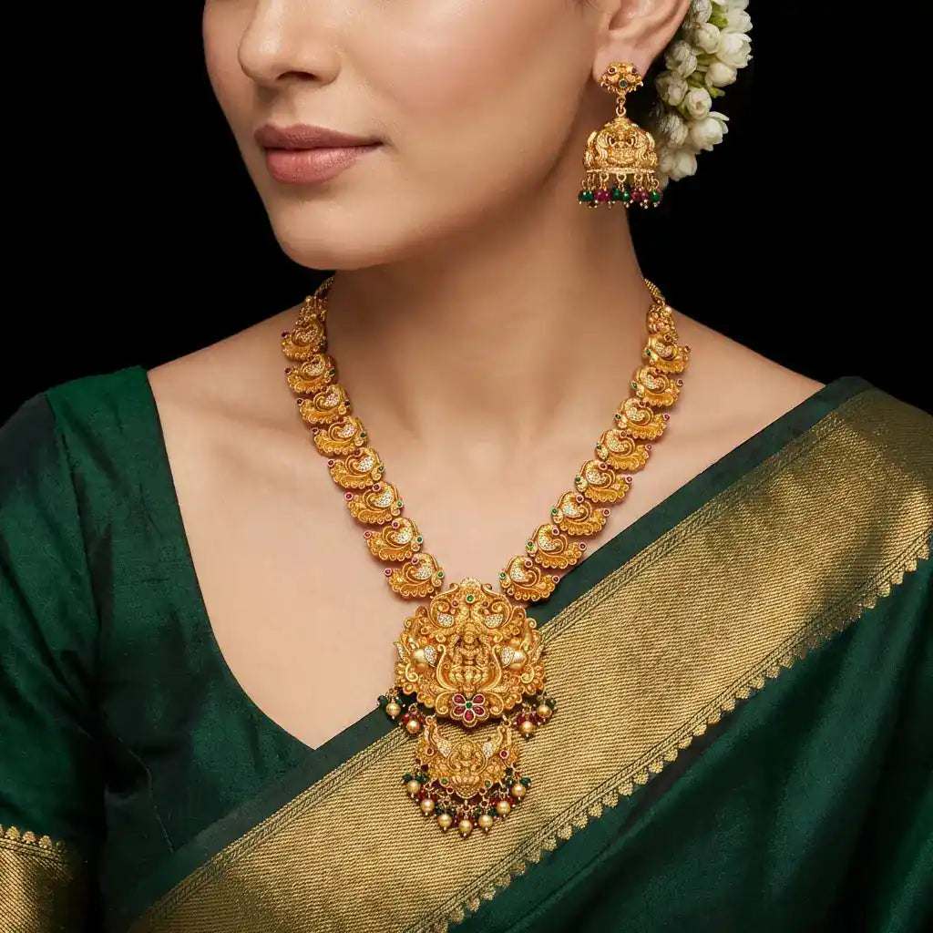 SRESHTA COLLECTION GERU NECKLACE WITH EARRING PSGRNMSR1WRG-0541,PSGRJSTSR64WRG-083