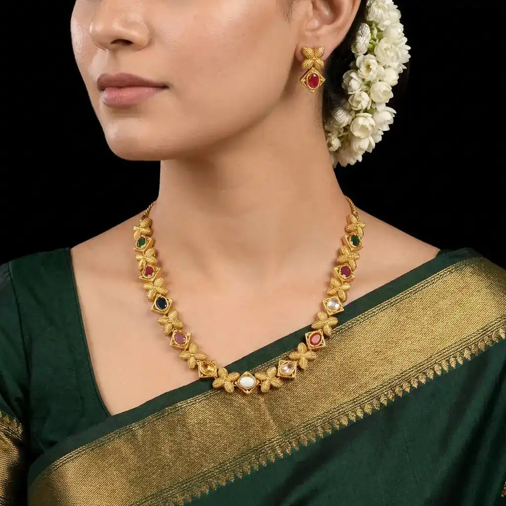 SRESHTA COLLECTION GERU NECKLACE WITH EARRING PSGRNSSR104M-036, PSGRHSTSR35-061