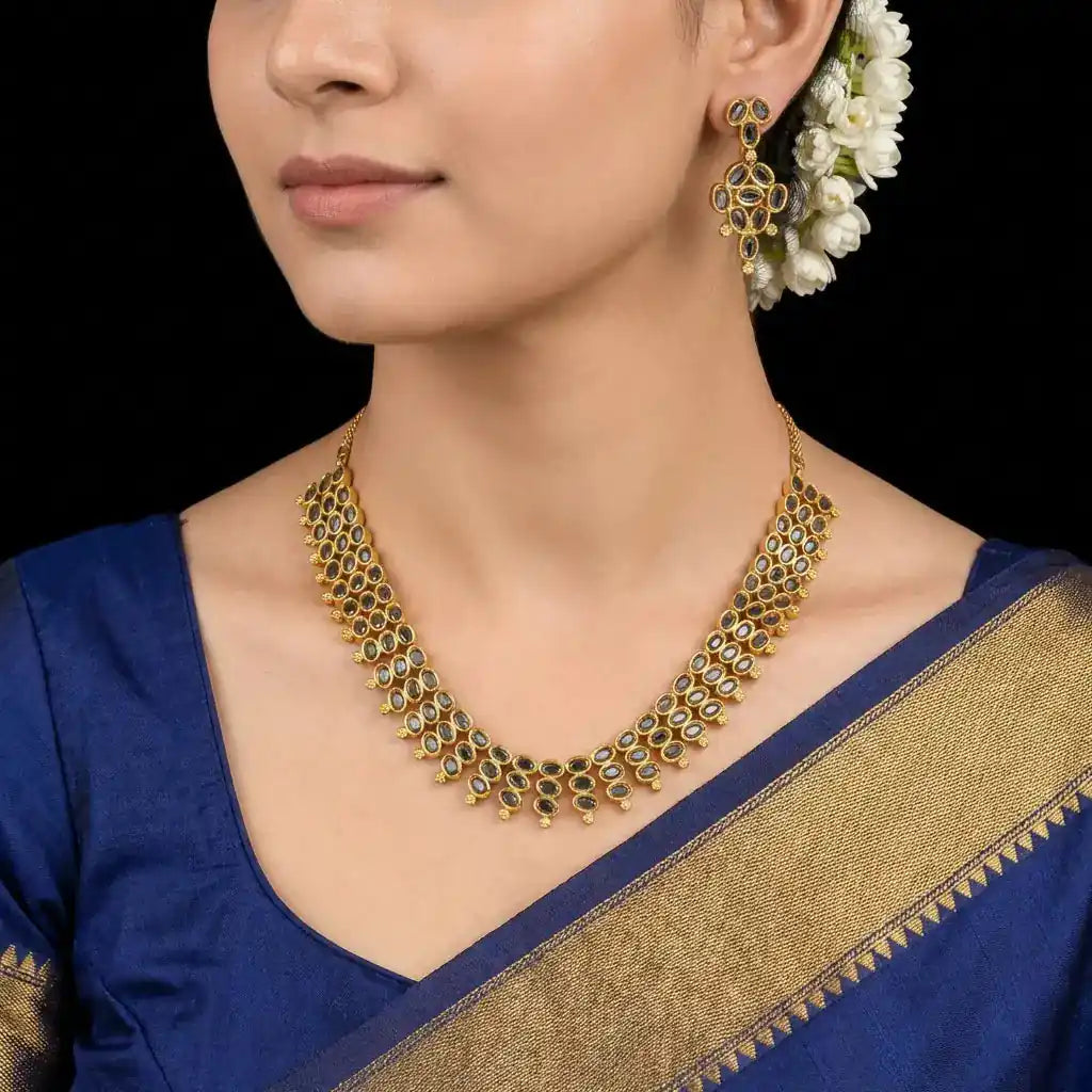 SRESHTA COLLECTION GERU NECKLACE WITH EARRING PSGRNSSR51B-037, PSGRHSTSR12b-081