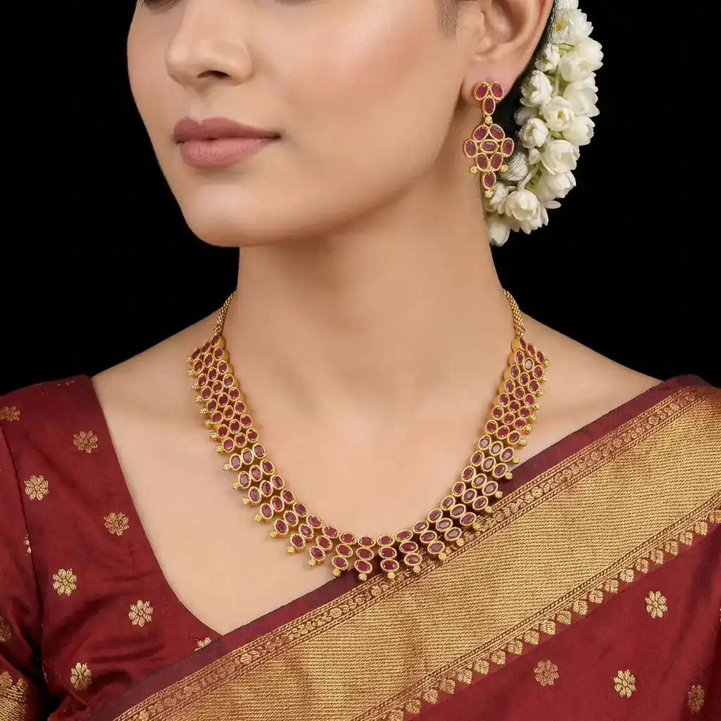 SRESHTA COLLECTION GERU NECKLACE WITH EARRING PSGRNSSR51R-037, PSGRHSTSR12R-081