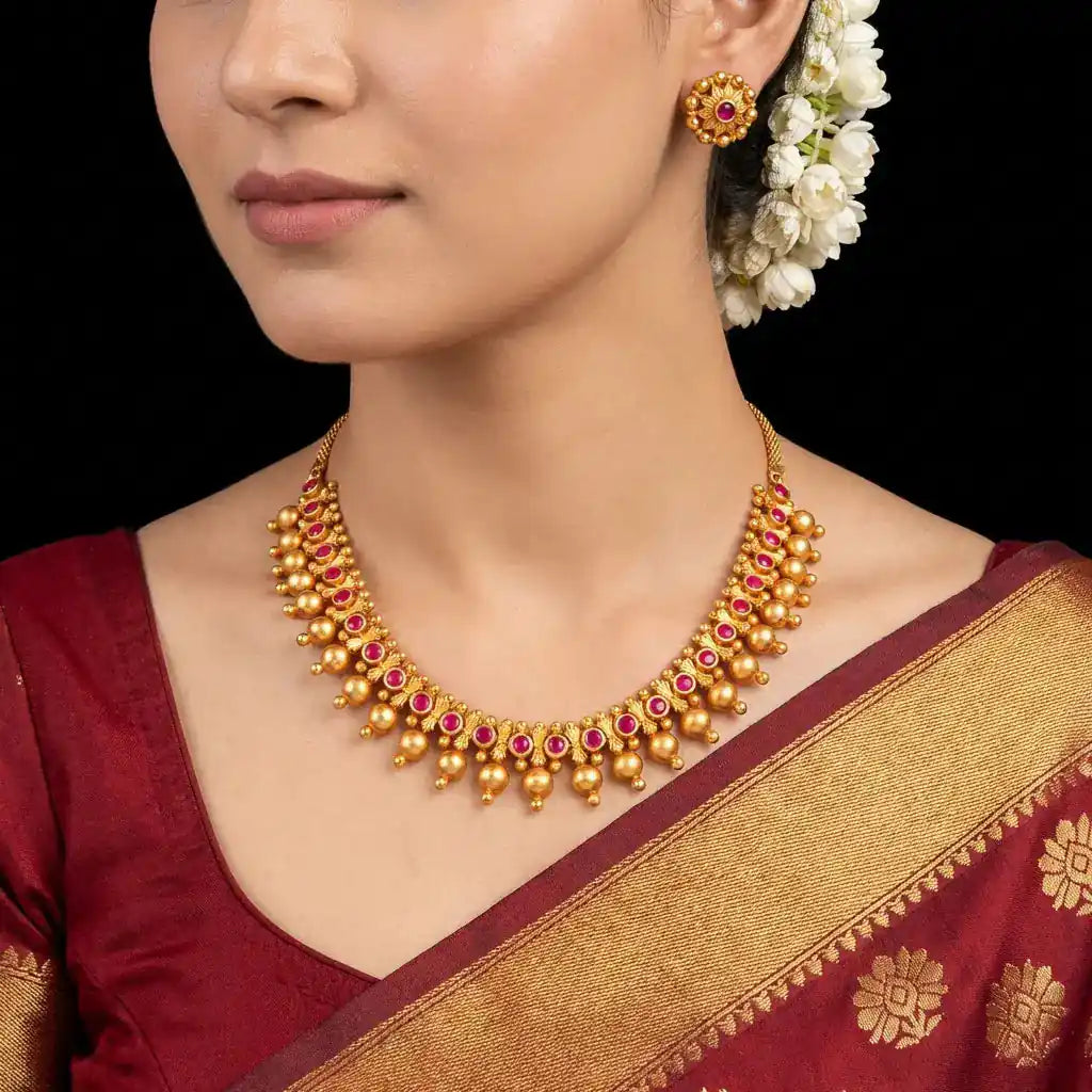 SRESHTA COLLECTION GERU NECKLACE WITH STUD PSGRNSSR106-036, PSGRSTSR25R-041