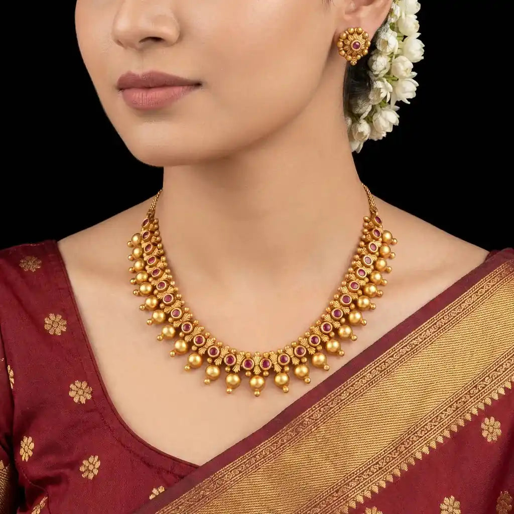 SRESHTA COLLECTION GERU NECKLACE WITH STUD PSGRNSSR106R-036, PSGRSTSR25R-041