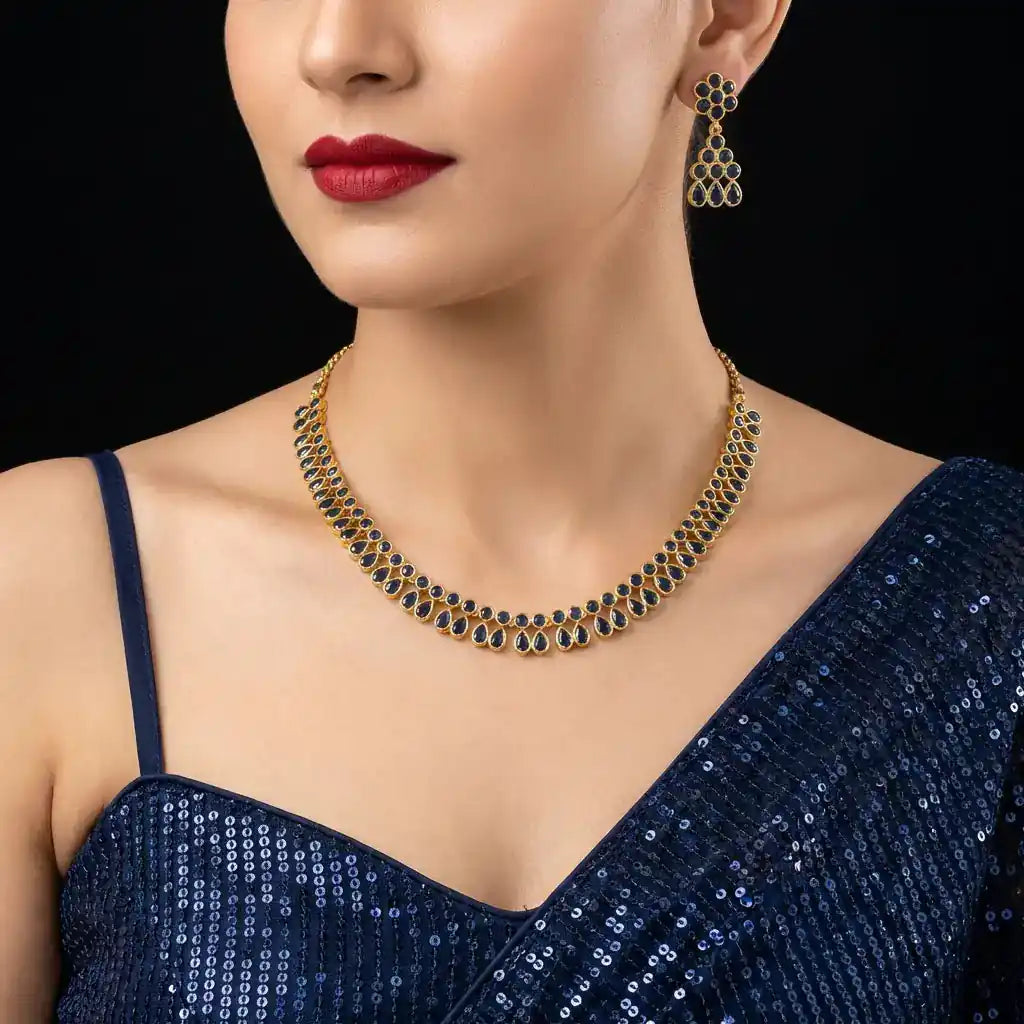 STONE NECKLACE LONG WITH GOLDEN STUD PSNS95BL-036, PSHST121BL-061