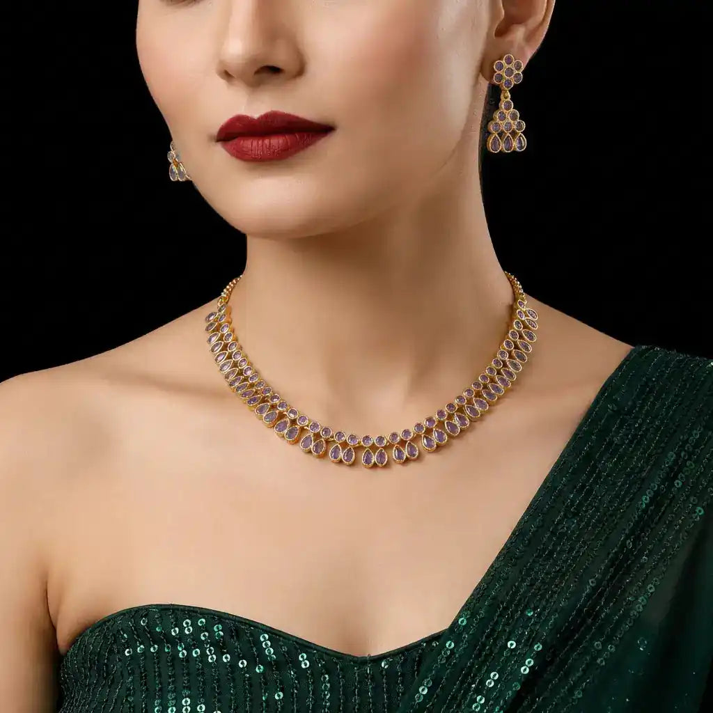 STONE NECKLACE LONG WITH GOLDEN STUD PSNS95V-036, PSHST121V-061
