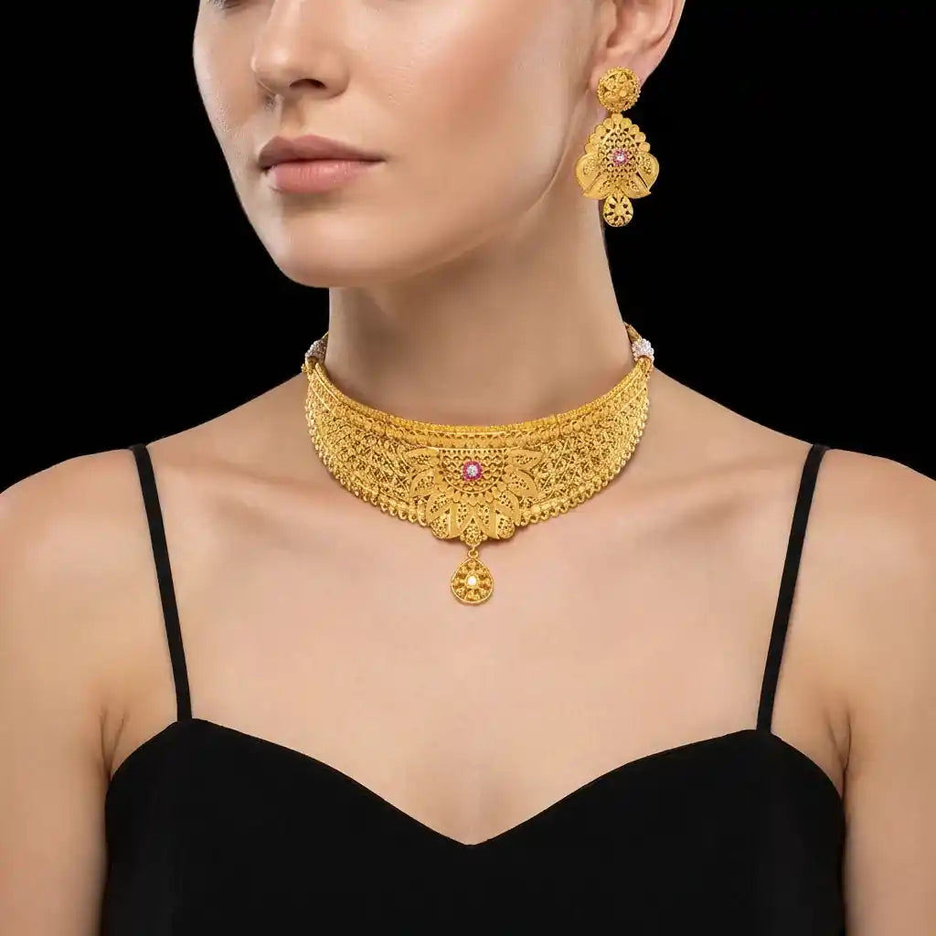 STONE NECKLACE SHORT WITH GOLDEN STUD PSNS8WR-0321, PSHST56WR-081