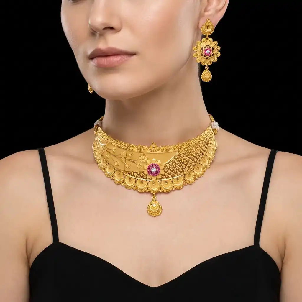 STONE NECKLACE SHORT WITH GOLDEN STUD PSNS9WR-0321, PSHST57WR-081