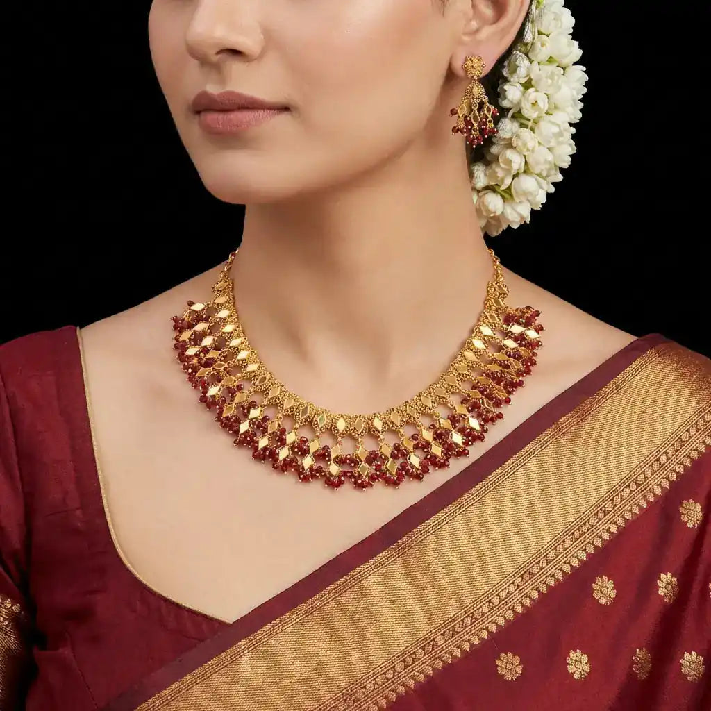 Sreshta Necklace With Earring PGGRNSSR1-0331 , PGGRHSTSR1-082 - Gold Plated Jewellery | Parakkat ...