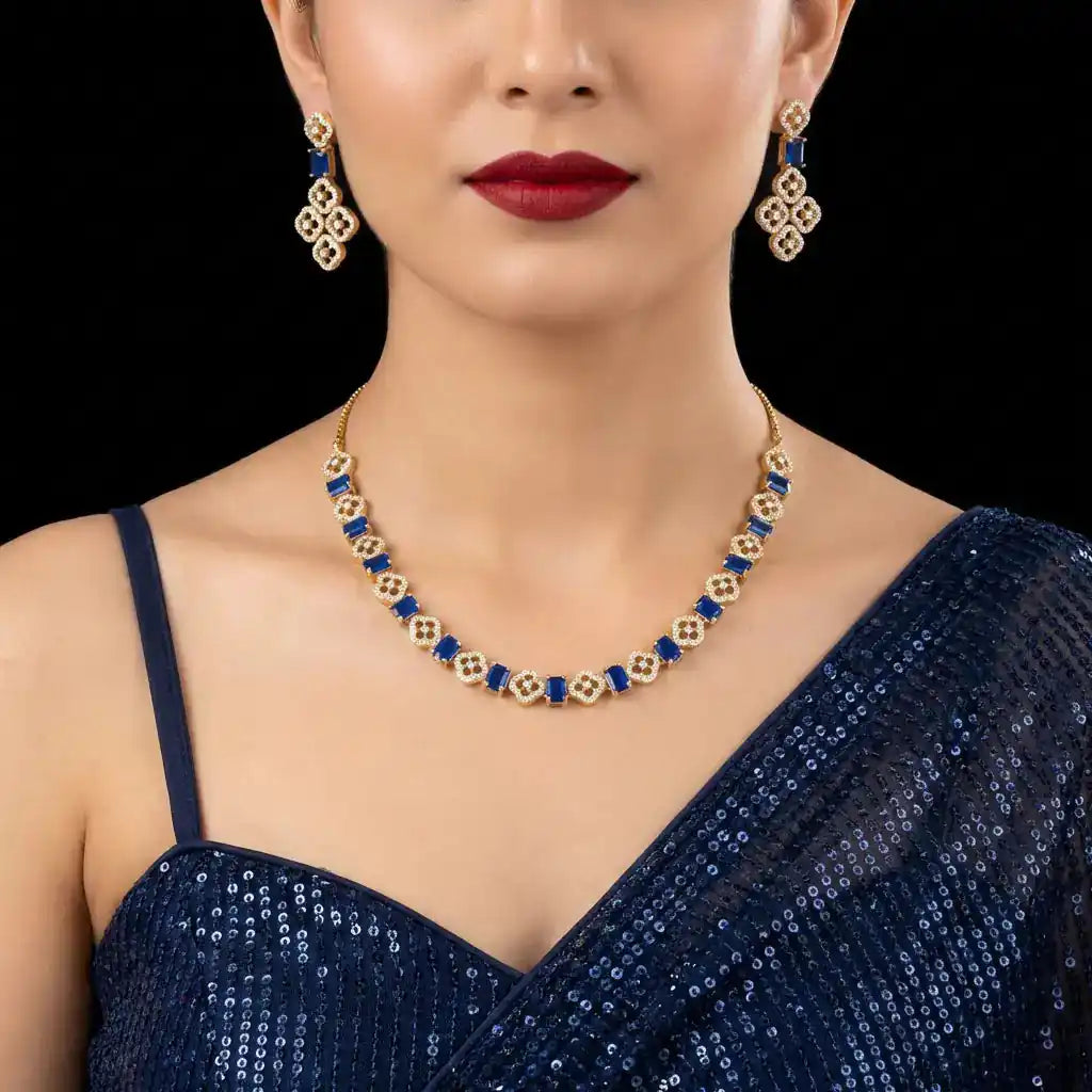 Stone Necklace with Stud PMSNS23WBL-007,PMSHST40WBL-052