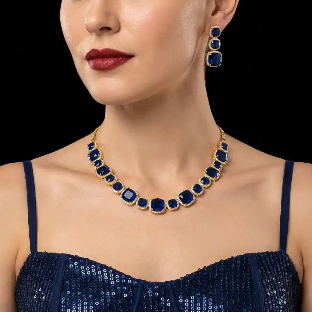 Stone Necklace with Stud PMSNS23WBL-008, PMSHST15WBL-082