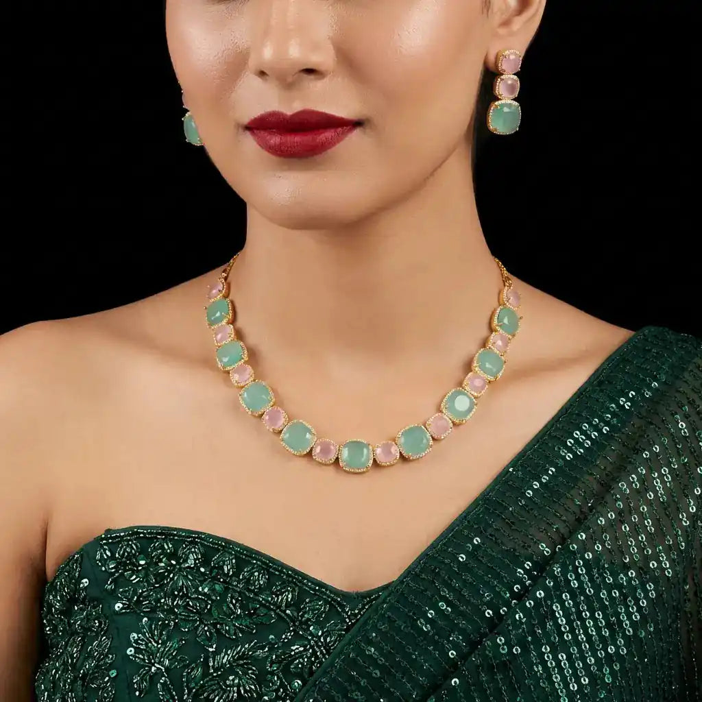 Stone Necklace with Stud PMSNS23WPNN-008, PMSHST15WPNN-082