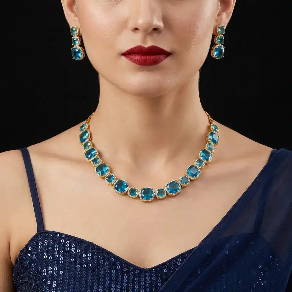 Stone Necklace with Stud PMSNS23WSB-008, PMSHST15WSB-082