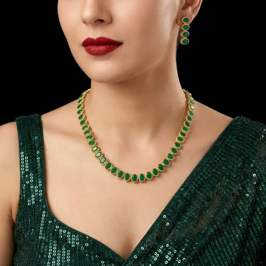 Stone Necklace with Stud  PMSNS28G-007,PMSHST43G-022
