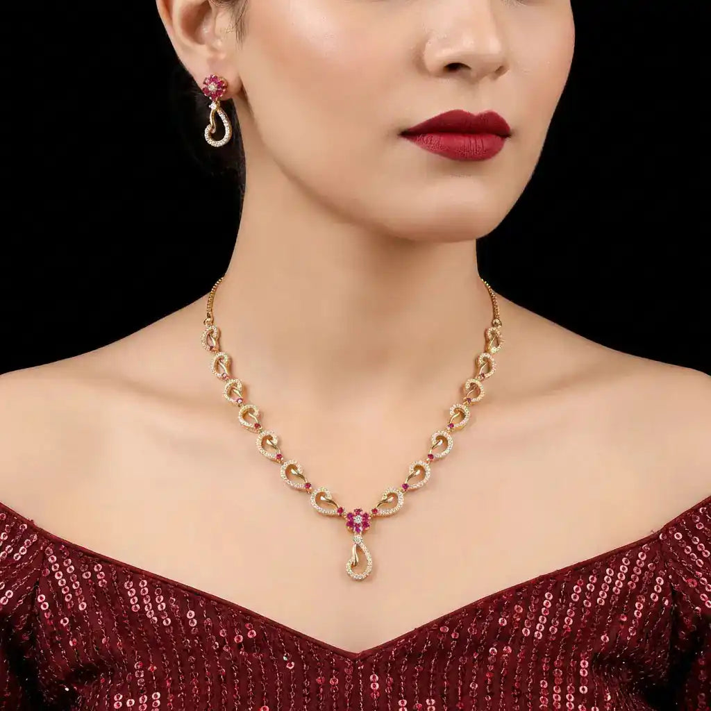 Stone Necklace With Cute Studs