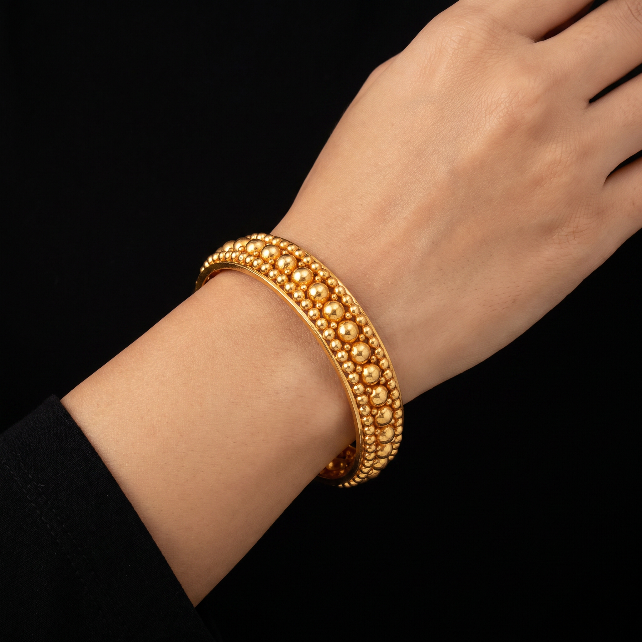 Pearl Bead Twin Gheru Sreshta Bangle Gold Layered