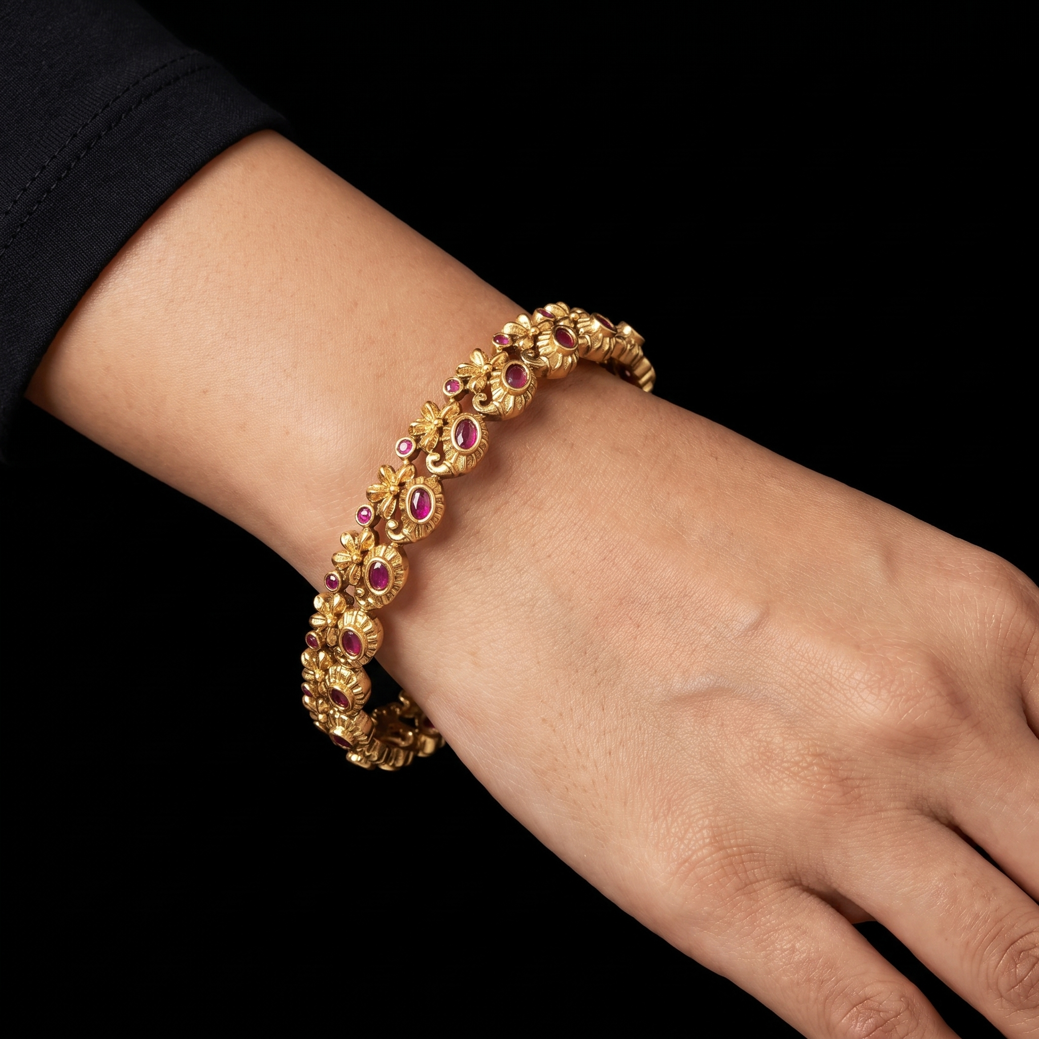 Bead Ornate Pair Bangle Gold Layered