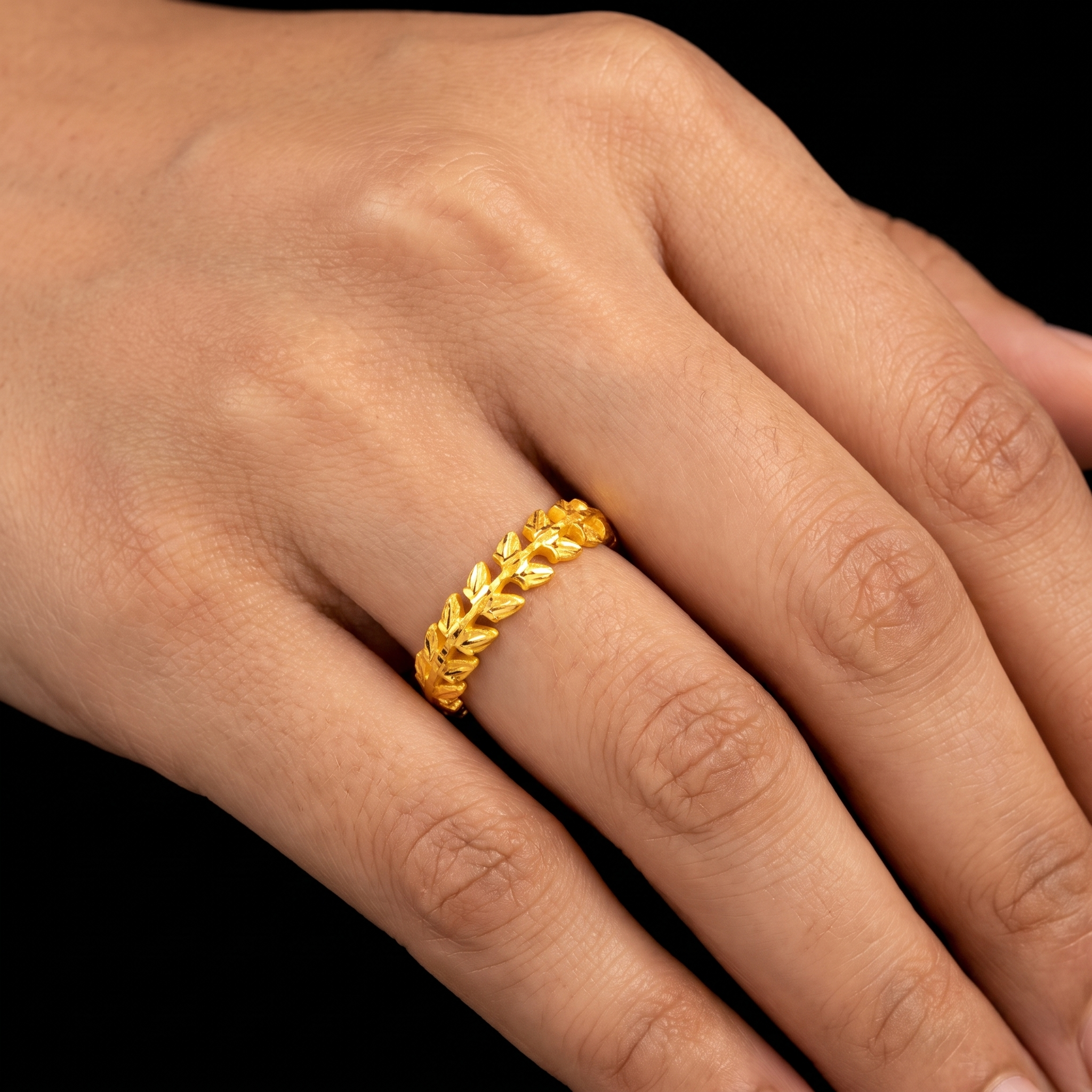 Leaf Vine Openwork Band Ring Gold Layered