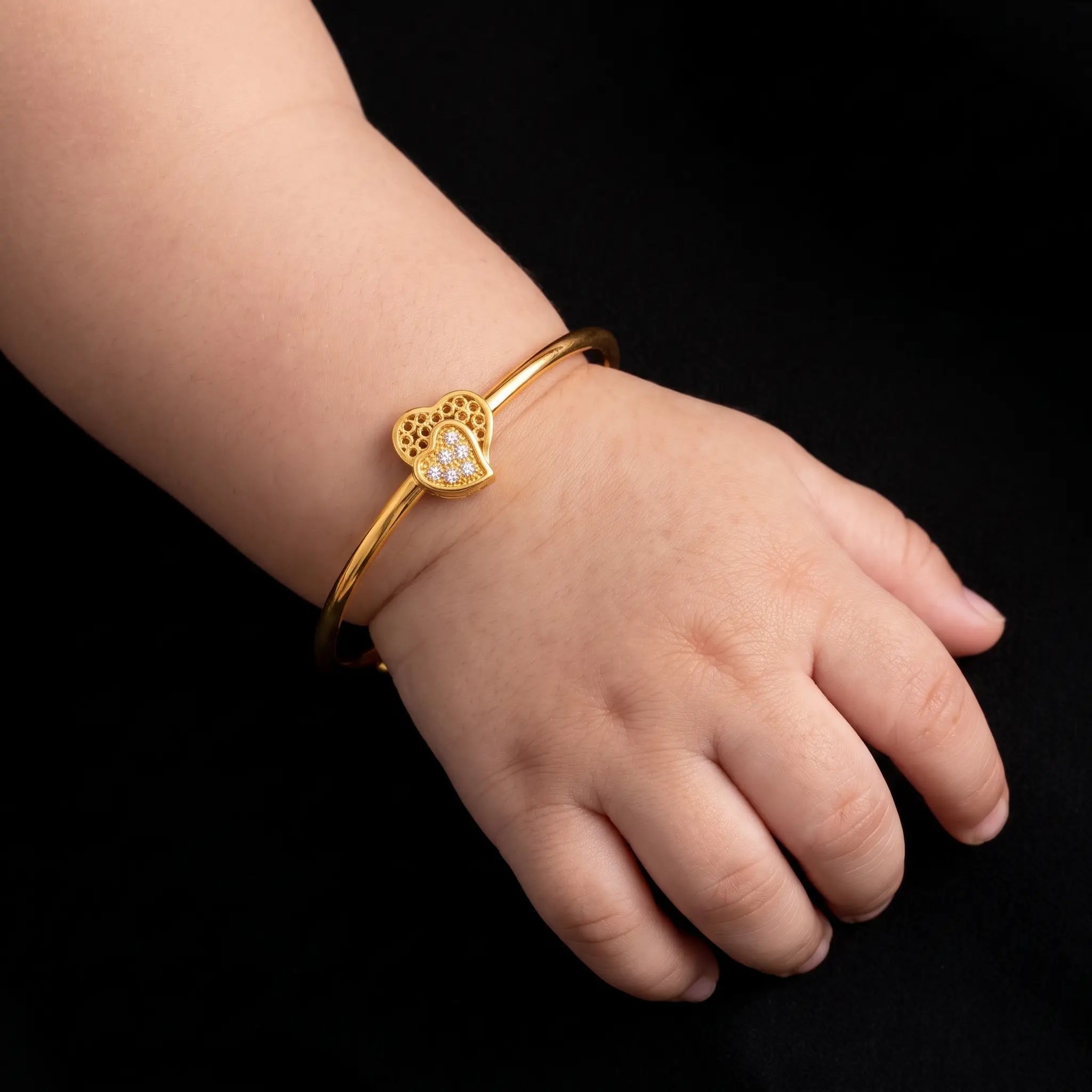 Heart Two Tone Charm Stone Baby Bangle Gold Layered
