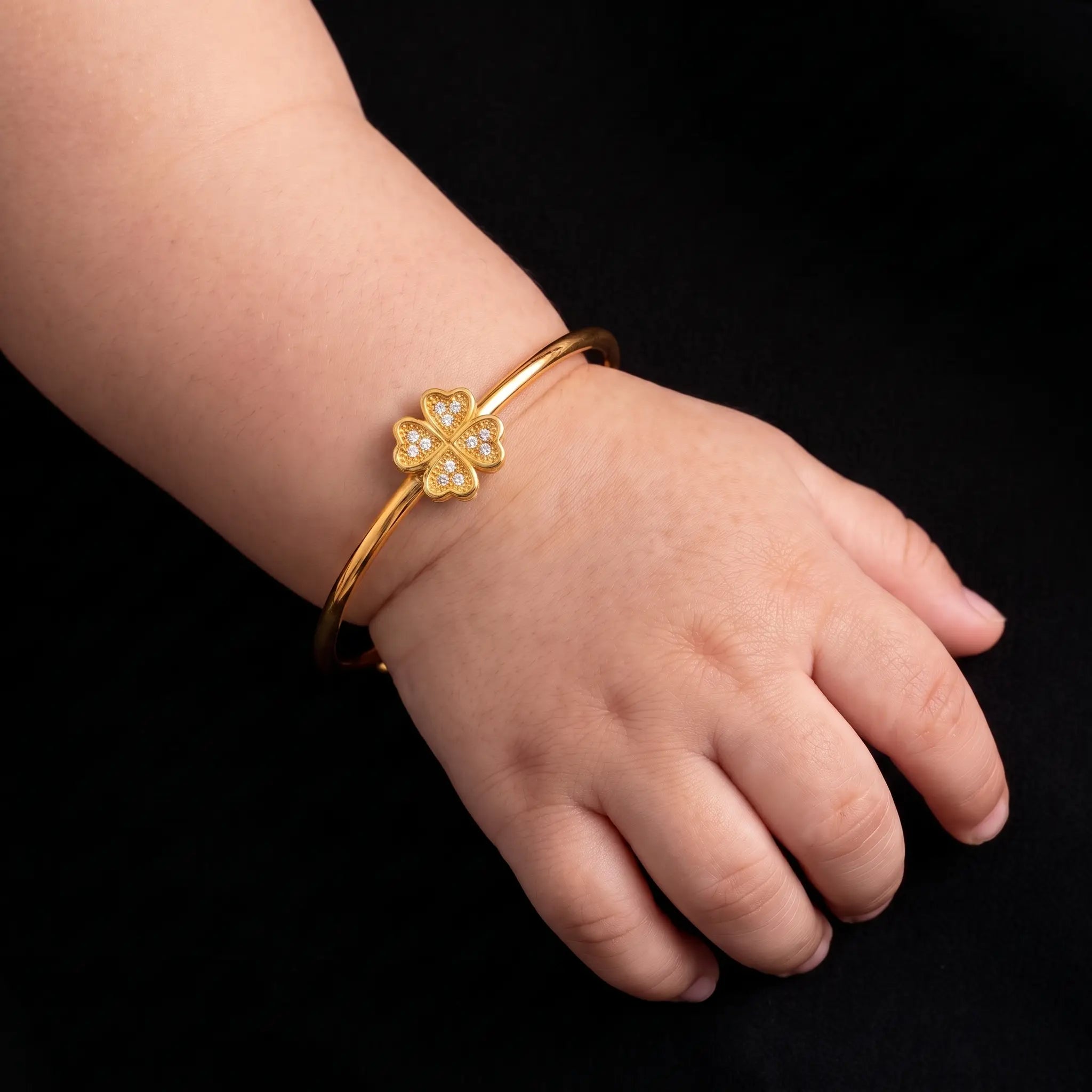 Clover Enamel Charm Stone Baby Bangle Gold Layered