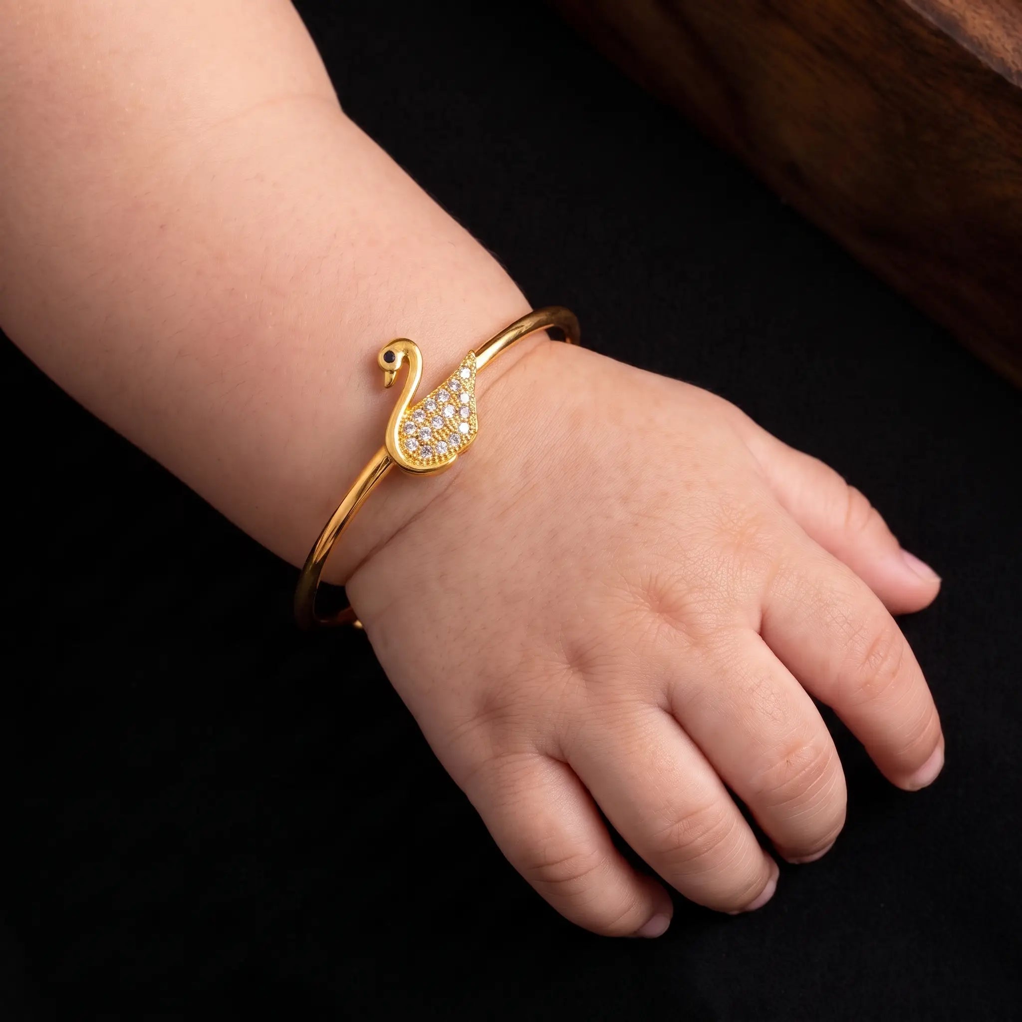 Paisley Charm Wire Stone Baby Bangle Gold Layered