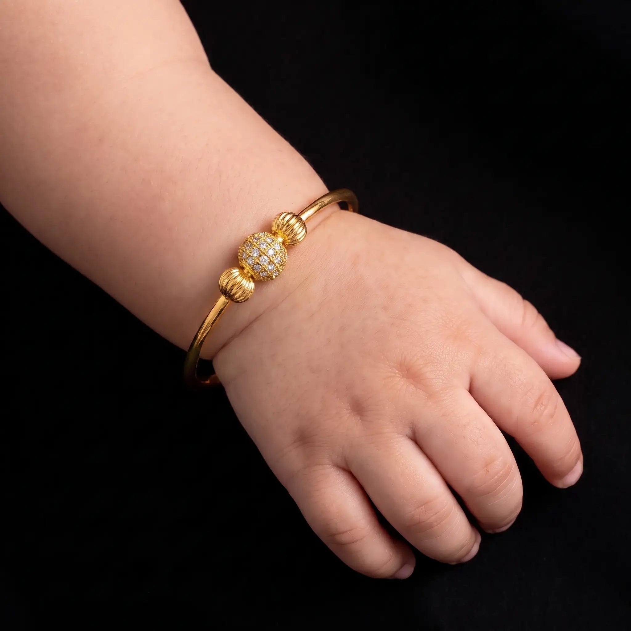 CZ Bead Pair Wire Stone Baby Bangle Gold Layered