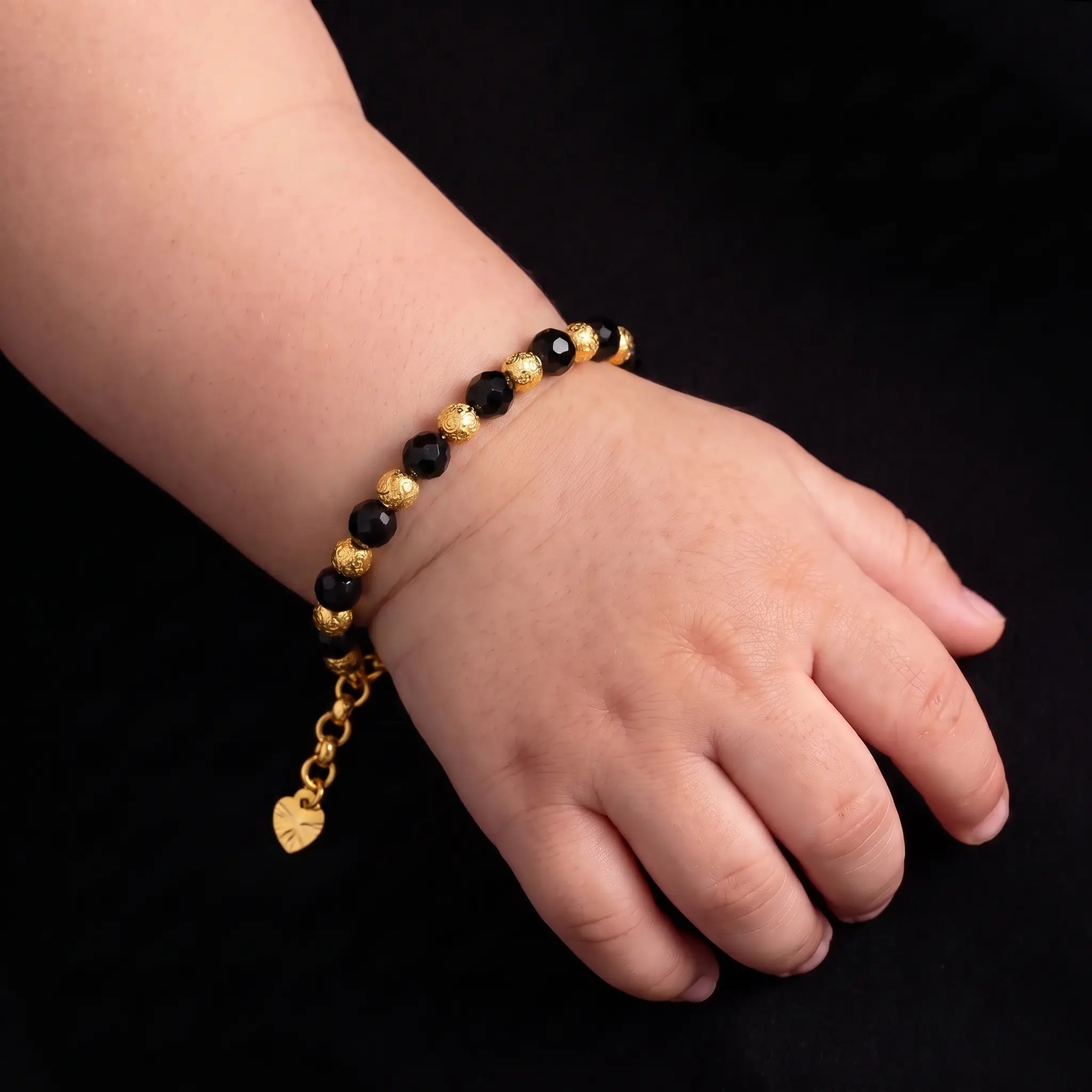 Black Bead Fine Baby Bracelet Gold Layered