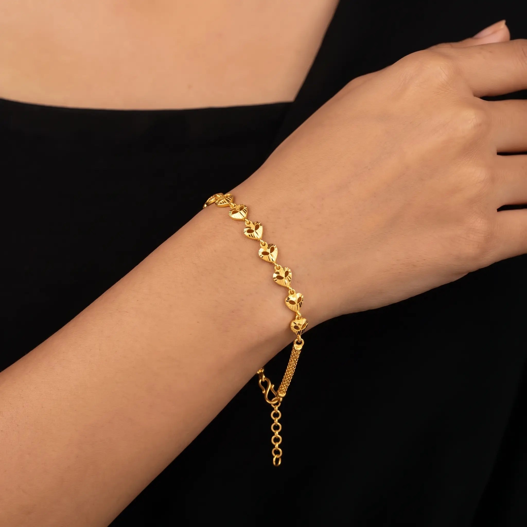 Heart Curl Link Bracelet Gold Layered