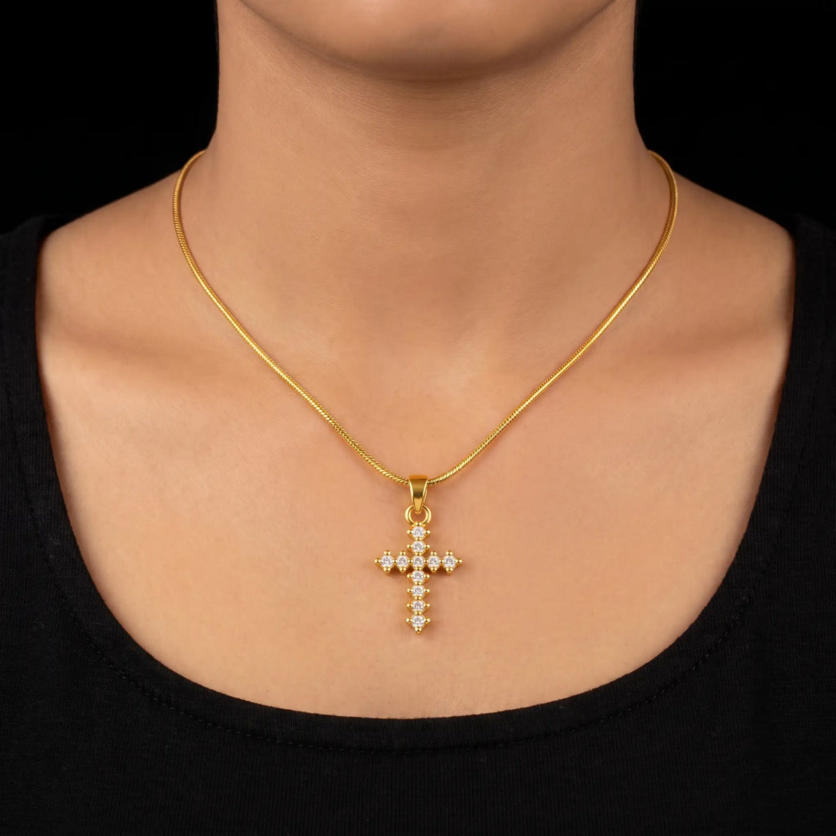 CZ Pave Cross Religious Symbol Pendant with Chain Gold Layered