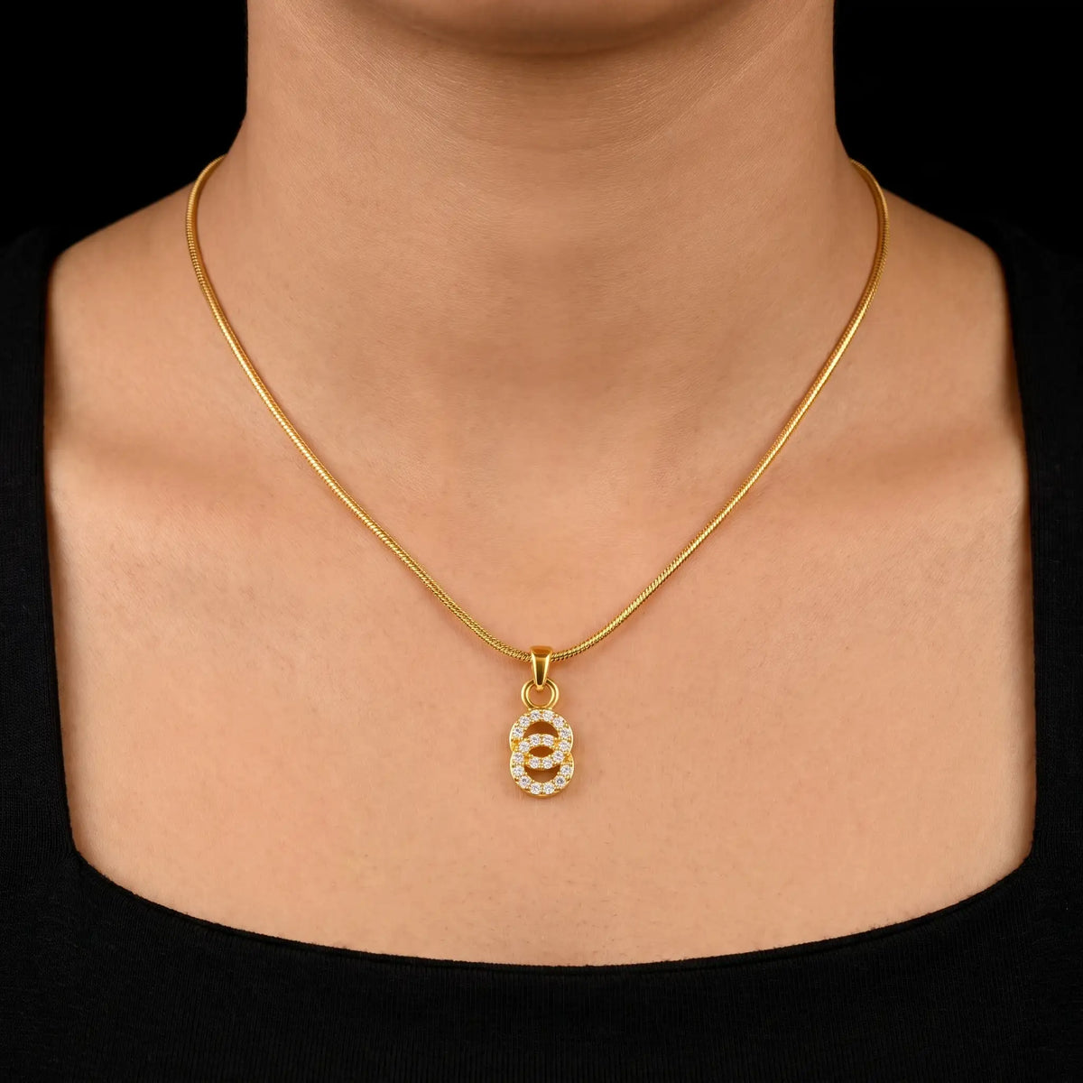 CZ Twin Circle Pave Pendant with Chain Gold Layered