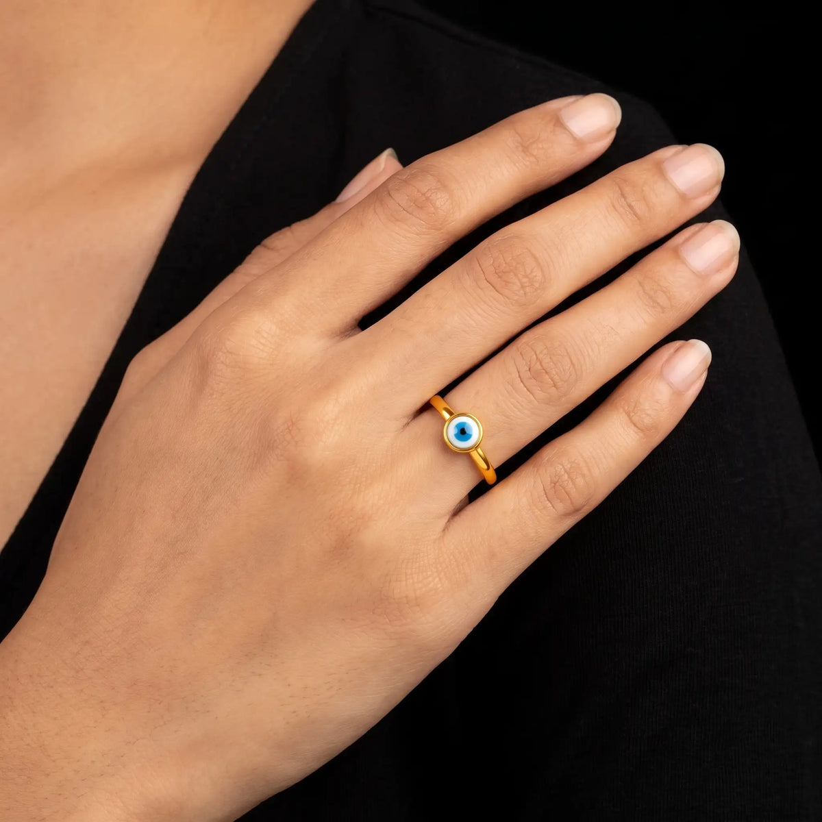 Evil Eye Bezel Solitaire Fine Ring Gold Layered