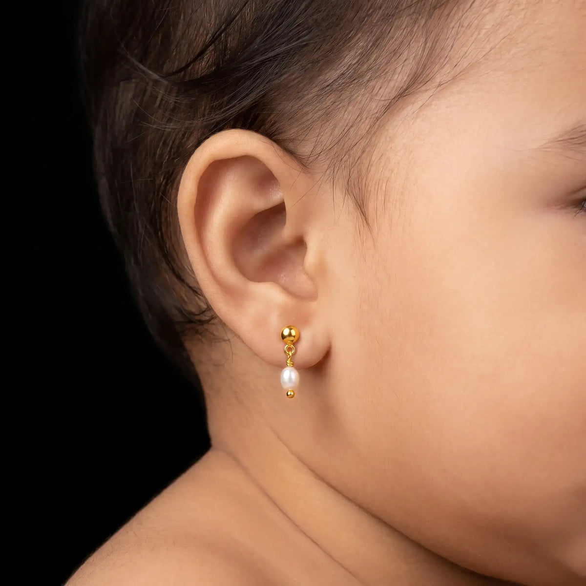 Baby Pearl Drop Ball Hanging Stud Gold Layered
