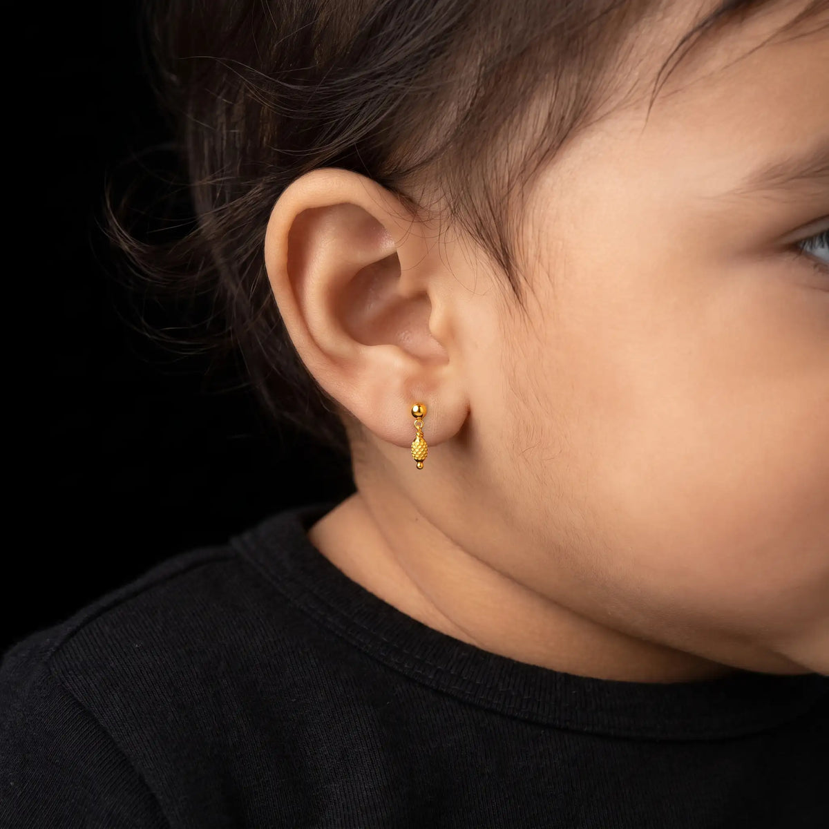 Baby Ball Drop Oval Dotted Hanging Stud Gold Layered