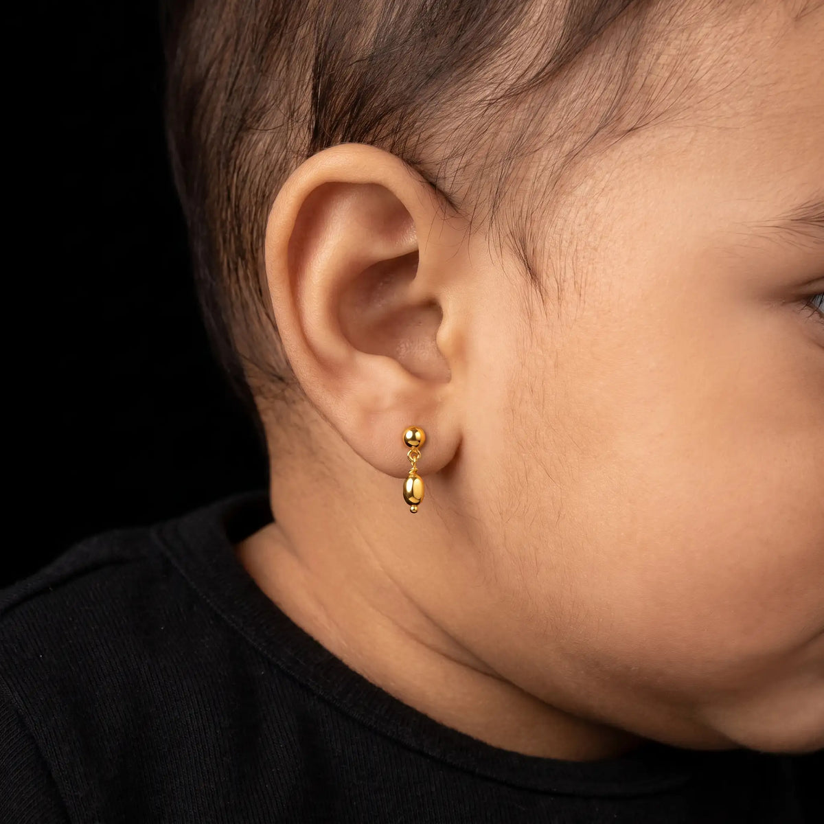 Baby Ball Drop Oval Plain Hanging Stud Gold Layered