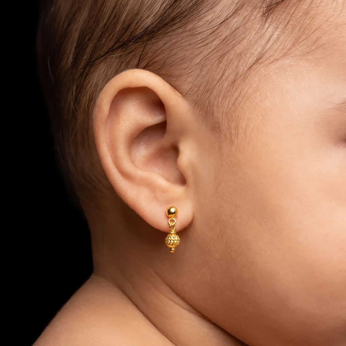 Baby Ball Drop Dome Textured Hanging Stud Gold Layered
