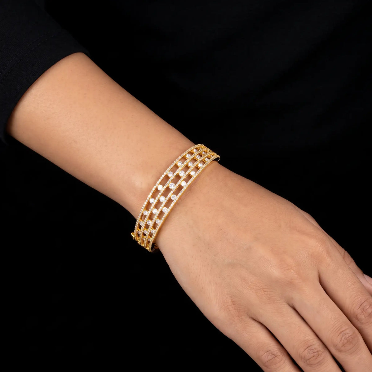 CZ Lattice Grid Bezel Stone Bracelet Gold Layered